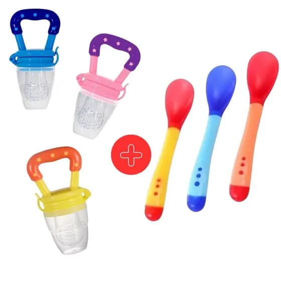 Kit Chupeta Alimentadora Porta Frutas + Colher Termosensível