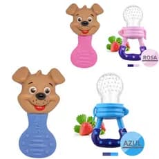 Kit Chupeta Alimentadora E Mordedor Com Chocalho Para Bebê Silicone