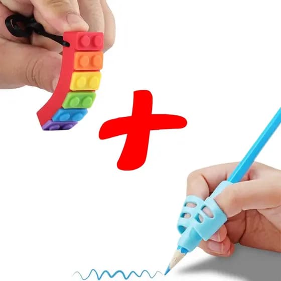 Kit Colar Mordedor Sensorial Autismo Cordão Regulável Anti-Asfixia +Adaptador para Escrita