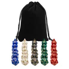Kit 35 Dados para RPG de Mesa Opaco Perolizado Royal D4 D6 D8 D10 D10% D12 D20 + 1 Bolsa