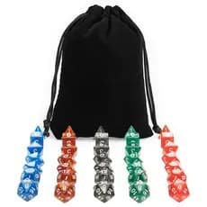 Kit 35 Dados para RPG de Mesa Opaco Perolizado D4 D6 D8 D10 D10% D12 D20 + 1 Bolsa
