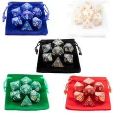 Kit 35 Dados para RPG de Mesa Opaco Perolizado Royal D4 D6 D8 D10 D10% D12 D20 + 5 Bolsinhas