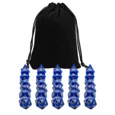 Kit 35 Dados para RPG de Mesa Opaco Perolizado AZUL ROYAL D4 D6 D8 D10 D10% D12 D20 + 1 Bolsa