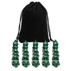 Kit 35 Dados para RPG de Mesa Opaco Perolizado VERDE ROYAL D4 D6 D8 D10 D10% D12 D20 + 1 Bolsa