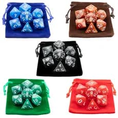 Kit 35 Dados para RPG de Mesa Opaco Perolizado D4 D6 D8 D10 D10% D12 D20 + 5 Bolsinhas