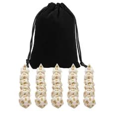 Kit 35 Dados para RPG de Mesa Opaco Perolizado BRANCO ROYAL D4 D6 D8 D10 D10% D12 D20 + 1 Bolsa