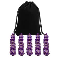 Kit 35 Dados para RPG de Mesa Opaco Perolizado ROXO ROYAL D4 D6 D8 D10 D10% D12 D20 + 1 Bolsa