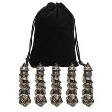 Kit 35 Dados para RPG de Mesa Opaco Perolizado PRETO ROYAL D4 D6 D8 D10 D10% D12 D20 + 1 Bolsa