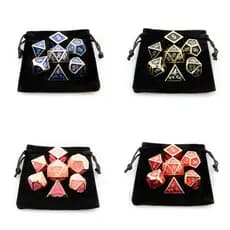Kit 7 Dados RPG de Mesa em Metal de Luxo Conjunto D4 D6 D8 D10 D10% D12 D20 + 1 Dice Bag