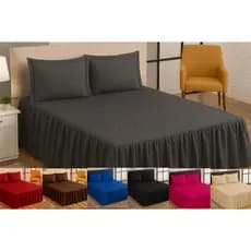 Kit Colcha de Babado Bordado Casal Padrão 3Pçs