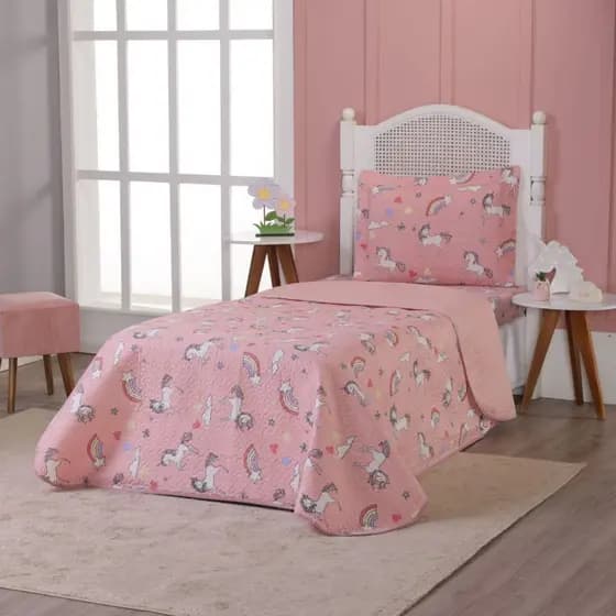 Kit Colcha Cobre Leito Dupla Face Solteiro Box Estampado Menina menino Bouti