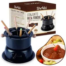 Kit De Fondue 11 Peças Preto Completo Para Queijo Chocolate E Carne Com Garfos Base Tippi
