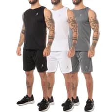 Kit 3 ou 2 Regatas masculina Dry fit + 3 ou 2 Bermudas masculina Academia - Conjunto