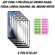 Kit com 5 peliculas vidro para para TODA LINHA XIAOMI Redmi Note 10s Poco M7  X6 X7 PRO 13 12 PRO 14 12C 14C NOTE 11/11S