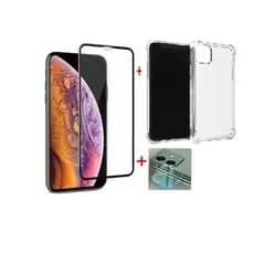 Kit para iphone 11 com Capa com borda protetora, Película vidro 3D tela, película vidro câmera.