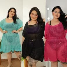 Saida de Praia Plus Size Tricot Babados