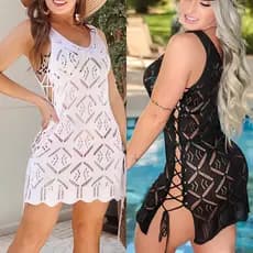 Saida de Praia Vestido Moda Praia Piscina Crochê Tricot Ipanema