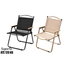 Cadeira Dobrável Camping Luxo com Braços de Madeira Confortável Resistente 120k