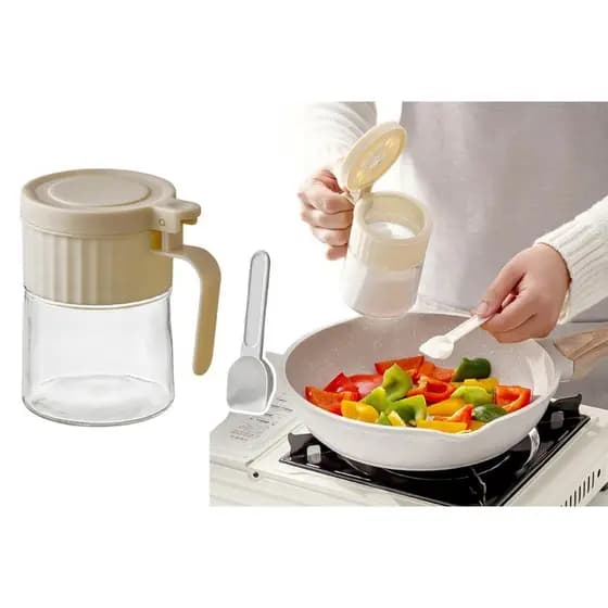 Porta Condimentos Redondo de Vidro 280ml com Colher – Luxo, Praticidade e Organização na Cozinha