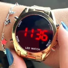 relógio de pulso feminino digital led aço barato 3 cores disponiveis