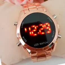 relógio de pulso digital modelo feminino rose LED pulseira em aço