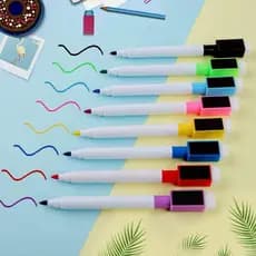 8 Canetas Para Quadro Branco Com Apagador e Imã- Tinta Preta Ou Colorida