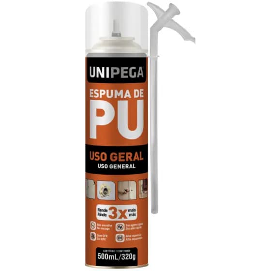 Espuma Expansiva Poliuretano 320g Unipega Vedação Fresta Janela Calha Porta Uso Geral
