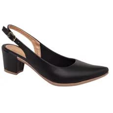 Sapato Feminino Scarpin Aberto Fivela Bico Fino Salto Baixo Bloco Slingback Confort Via Angel 7801
