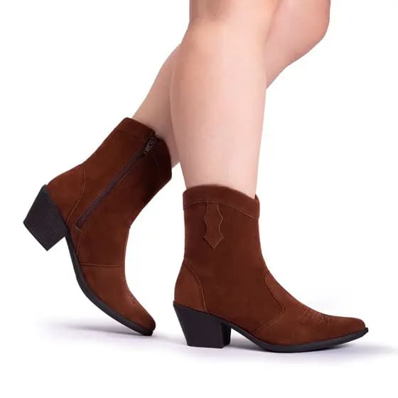 Bota Feminina Texana Western Country Cano Curto Salto Baixo Bico Fino Boiadeira Cowboy Bordado 6901
