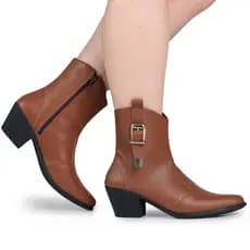 Bota Texana Feminina Country Fivela Bico Fino com Cano Baixo Elegante Casual Via Angel 6902