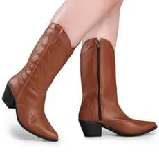 Bota Texana Feminina Western Country Rodeio Boiadeira Bico Fino Cano Alto Confortável Via Angel 9002