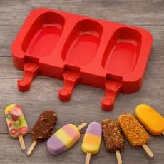 Forma de Silicone Com Tampa Empilhavel Para Picolé Com Palito