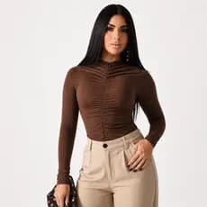 Body Feminino Manga Longa Body Feminino Franzido Estiloso Body Inverno Feminino Malha Premium Blusa