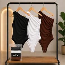 Kit 3 Body Feminino Manga Mula Body Feminino Drapeado Um Ombro Só Bory Feminino Suplex Premium