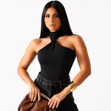 Body Feminino Gola Alta Body Feminino Estiloso Regata Bory Feminino Decote nos Ombros blussa feminina