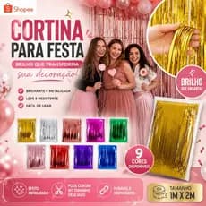 Cortina Metalizada 1x2m Para Festa Painel Decorativo Fundo Fotográfico Diversas Cores