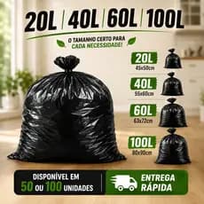 Saco de Lixo Resistente com 100 unidades 20/40/60/100 Litros direto da fábrica