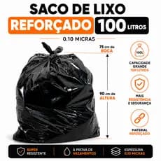 Saco de Lixo Reforçado 100L 100 Unidades Preto Alta Resistência
