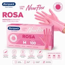 Luva Descartável Rosa viniflex sem pó TPE kit 100 Unidades | Alta Resistência Cuidado Limpeza Alimentos