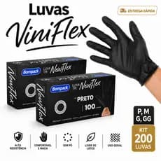 Kit 200 Luvas Viniflex TPE Descartáveis Sem Pó Alta Resistência Multiuso