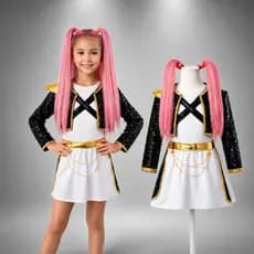 Fantasia Kpop Rosa Infantil Com Arco com cabelo Cosplay Mira Festa Menina Guerreira KPop