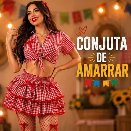 Conjunto Blusa e Saia Adulto Caipira Festa Junina Xadrez Vermelho