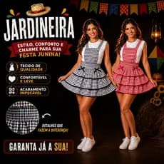Jardineira Adulto Festa Junina Xadrez Caipira São João Feminino Arraiá Avental