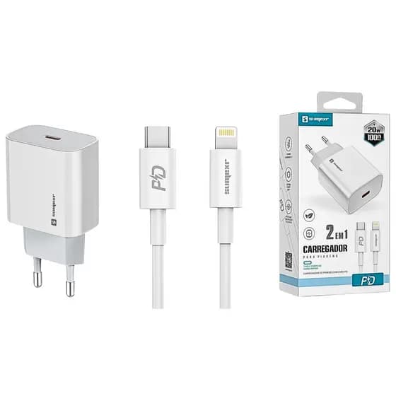 CARREGADOR DE TOMADA USB-PD 20W COM CABO TIPO-C - LIGHTNING - SUMEXR