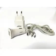 KIT c/ cabo 3em1 (MicroUSB, USB-C e Lightning), Car. veicular 2xUSB, Car de parede 3xUSB
