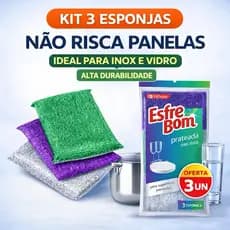 Esponja Prateada EsfreBom 3 Unidades Não Risca Panelas Louças Inox Vidro Multiuso