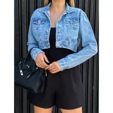 jaqueta jeans feminina casaco blusa casaco bulsas feminina de frio manga longa 8160