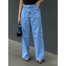 ZOEYA MODERN CHIC Calça cargo Jeans wide leg pantalona Feminina 176