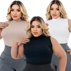 Kit 3 Regata Feminina Plus Size Gola Alta Até G3 Confortável