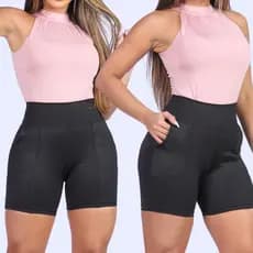 Kit 2 Bermuda Feminina Short Academia Fitness Meia Coxa Com Bolso Faca Cintura Alta Tecido Grosso